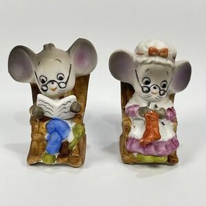 Vintage HOMCO Porcelain Grandma Grandpa Mouse Rocking Chair Anthropomorphic 1980
